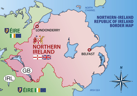Northern Ireland and Eire map with border, flags and national symbols, vector illustrationのイラスト素材