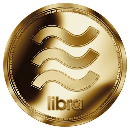 Libra Facebook currency symbol on the fantasy gold coin, illustrationのeditorial素材