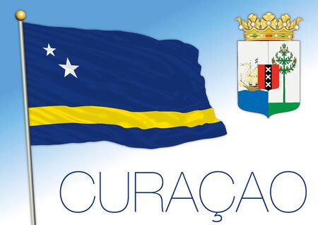 Curacao official national flag and coat of arms, vector illustrationのイラスト素材