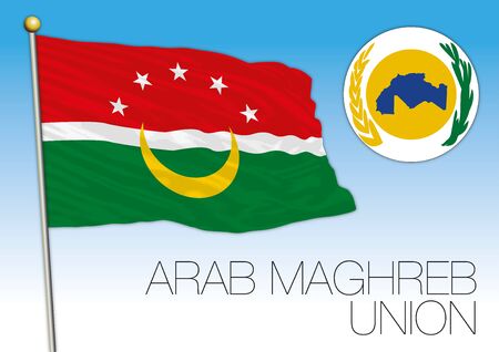 Arab Maghreb Union official flag and coat of arms, north africa, vector illustrationのイラスト素材