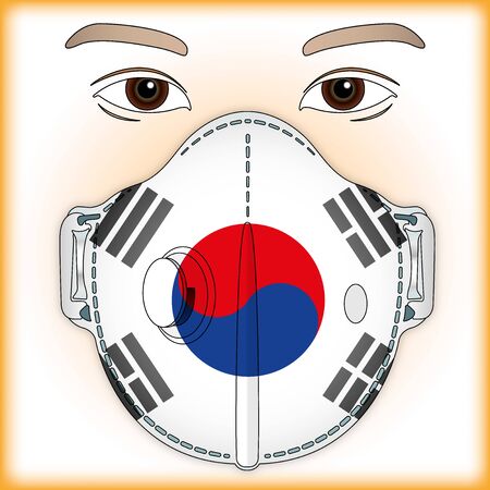 Antiviral mask for anti virus protection with South Korea flag, vector illustrationのイラスト素材