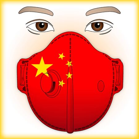 Antiviral mask for anti virus protection with China flag, vector illustrationのイラスト素材