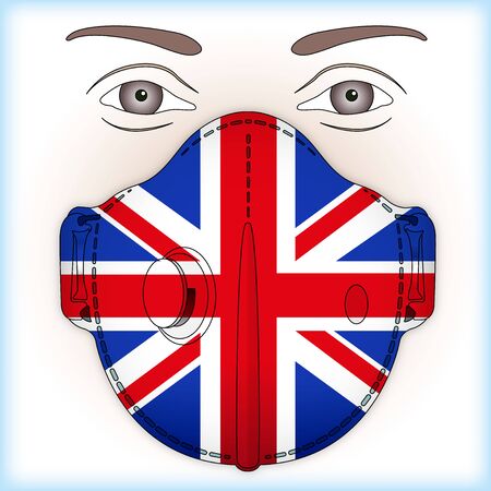 Antiviral mask for anti virus protection with United Kingdom flag, vector illustrationのイラスト素材