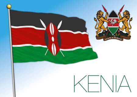 Kenya official national flag and coat of arms, africa, vector illustrationのイラスト素材