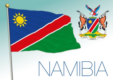 Namibia official national flag and coat of arms, african country, vector illustrationのイラスト素材