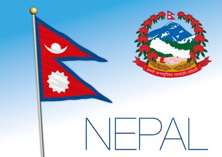 Nepal official national flag and coat of arms, asiatic country, vector illustrationのイラスト素材