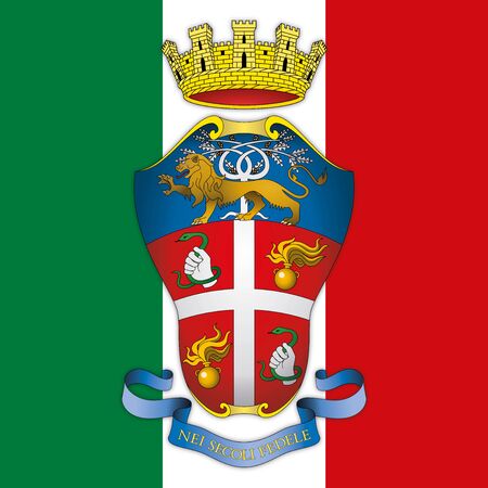Corps of Carabinieri coat of arms on the Italian flag, Italy, vector illustrationのイラスト素材