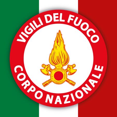 Vigili del Fuoco coat of arms on the Italian flag, fire fighters of Italy, vector illustrationのイラスト素材