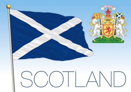 Scotland official national flag and coat of arms, United Kingdom, vector illustrationのイラスト素材