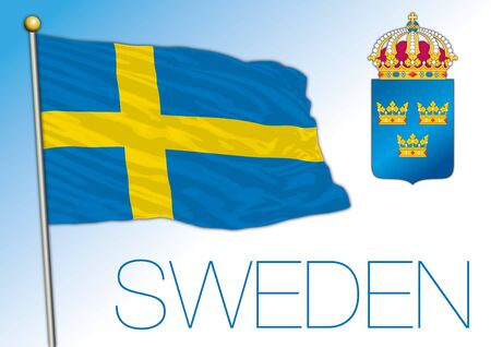 Sweden official national flag and coat of arms, europe, vector illustrationのイラスト素材