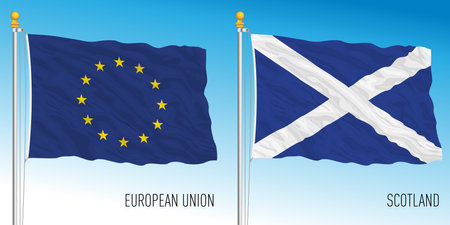 European union and Scotland flags, vector illustrationのイラスト素材