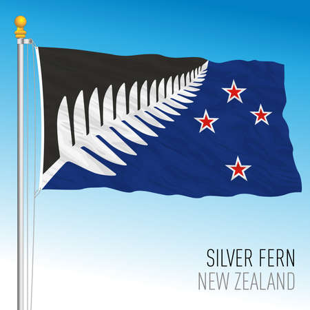 New Zealand, silver fern flag, alternative of the official flag of the country, vector illustrationのイラスト素材