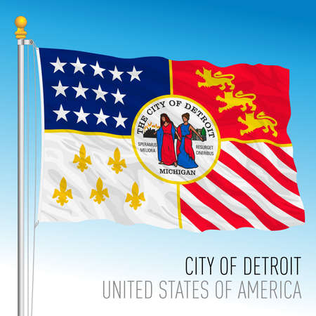 City of Detroit flag, Michigan, United States, vector illustrationのイラスト素材