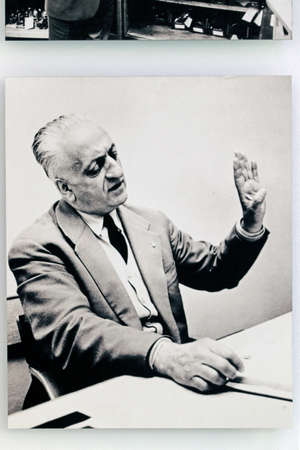 Modena, Italy, December 2021, MEF Ferrari Museum Birthplace of Enzo Ferrari, historical photo of the...