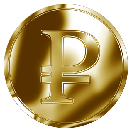 Golden token with Russian ruble currency symbol, illustrationの写真素材