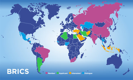 World map with BRICS countries, vector illustrationのイラスト素材