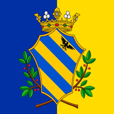 City of Urbino coat of arms on the flag of the city, Marche region, Italy, vector illustrationのイラスト素材