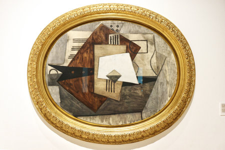 Malaga, Spain, October 2023, paint of Pablo Picasso, Still Life with Guitar, Picasso Museum of Malaga, Spainのeditorial素材