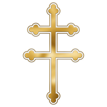 Cross of Lorraine, artistic illustration with golden toneの写真素材