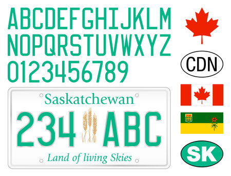 Saskatchewan car license plate pattern, Canada, numbers, letters and symbols, vector illustrationのイラスト素材