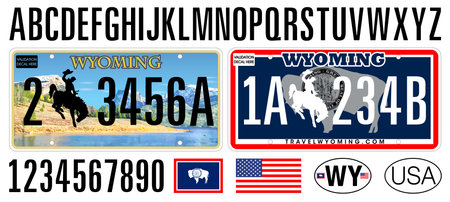 Wyoming car license plate new pattern, letters, numbers and symbols, illustration, USAの写真素材