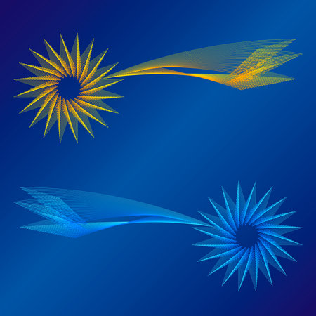 Comet star yellow or blue on the blue background, christmas symbol, vector file, illustrationのイラスト素材