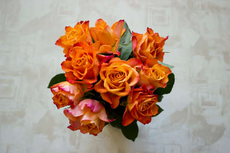 Close-up a beautiful bouquet of orange roses. Backgroundの写真素材