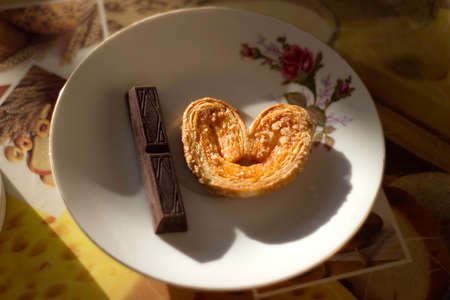 The composition of I love you on a plate of chocolate and cookiesの写真素材