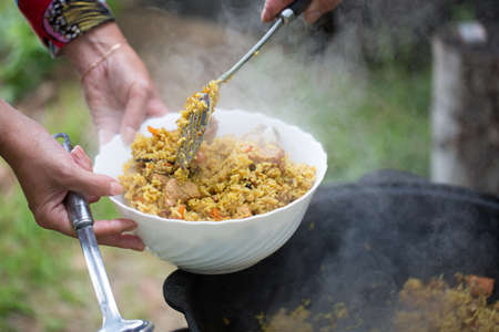 Pilaf, cooked outdoors