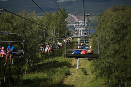 The ski lift in the Altai mountainsの写真素材