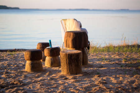 Recreation area on the banks of riverの写真素材