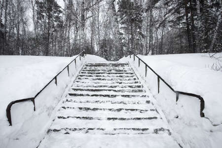 The stairs are covered in snow photo for you