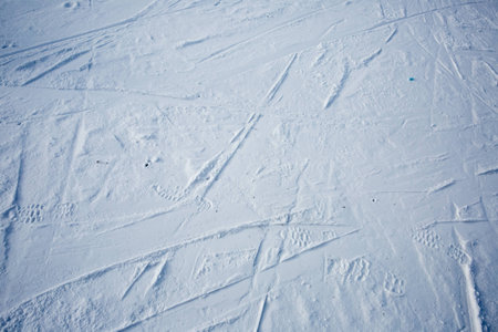Traces of skis and shoe on the snow photo for youの写真素材