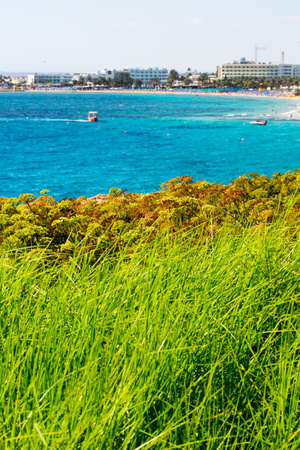 Stone cliff in a beautiful blue sea Cyprus photo for youの写真素材