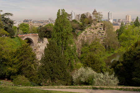 Park of the Buttes Chaumont. View of the Temple of the Sibyl in the Belvedere Islandの写真素材