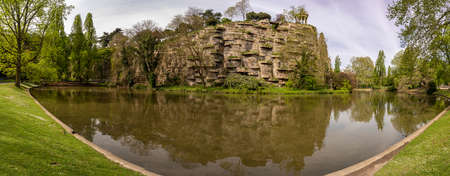 Park of the Buttes Chaumont. View of the Temple of the Sibyl in the Belvedere Islandの写真素材