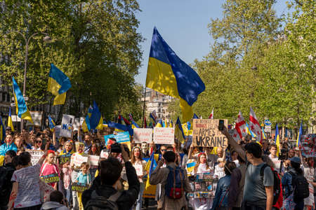Demonstration against the war in Ukraine. View of crowd during March for ukraine demonstrationのeditorial素材