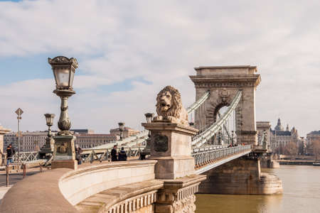 BUDAPEST, HUNGARY - FEBRUARY 20, 2016: The Szechenyi Chain Bridge on the River Danube in Budapest, Hungary.のeditorial素材