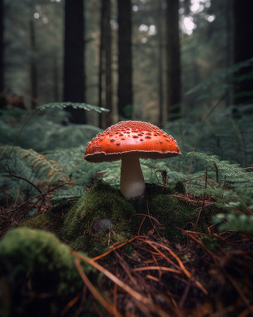 Amanita muscaria mushroom in the forest.の素材