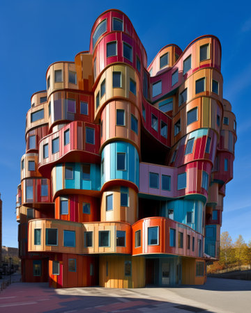 Colorful modern architecture in the city. 3d render illustration. AI generated.の素材