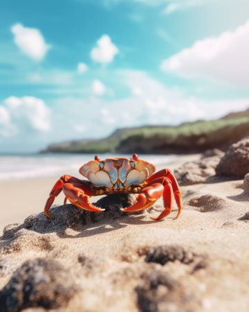 Lightfoot crab on a sandy beach on a warm summer dayの素材