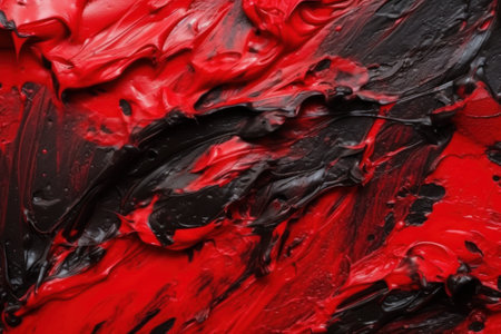 Abstract background of black and red acrylic paint on wall, close-up.の写真素材