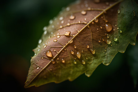 Water drops on leaf after rain. Raindrops on leaves after rain.の素材
