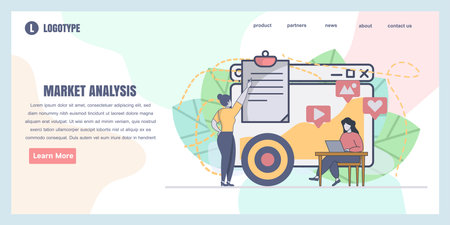 Web page design templates for data market analysis concept illustration, perfect for web page design, banner, mobile app, landing page, Flat Vector illustrationのイラスト素材