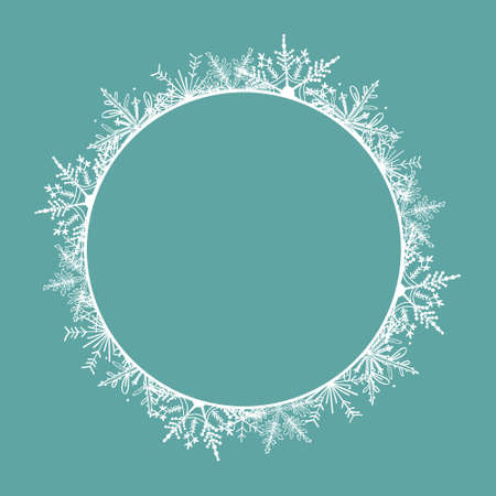 frame. Round white frame made of snowflakes. Perfect for decorating social networks, photos and text. christmas frame. Vector.のイラスト素材
