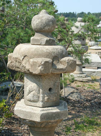 japanese garden closeup stone lantern の写真素材