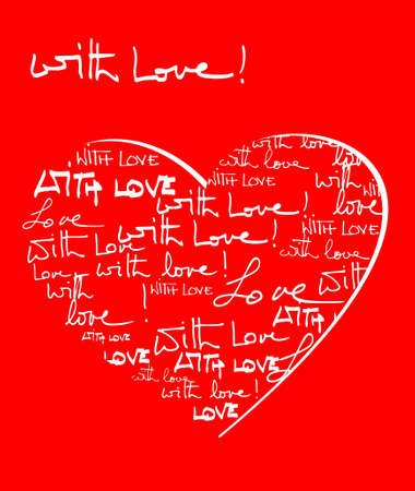 Red and white with love background with hand written text and heartのイラスト素材