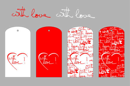 Red and white with love labels with hand written text and heartのイラスト素材