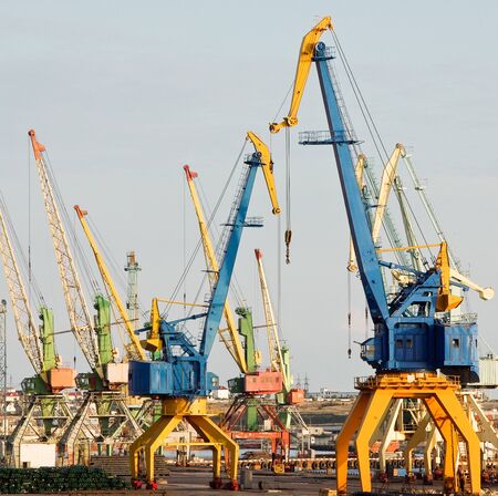 Industrial cargo seaport with cranes