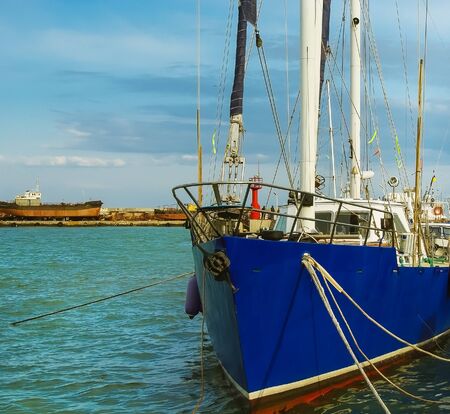 Yacht mooring in sea harbor